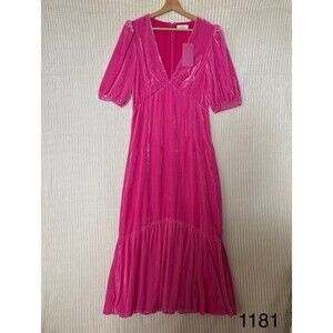 NWT Rhode Pink Ester V-Neck Puff Sleeve Velvet Dress in Jaipur Size 8 $565